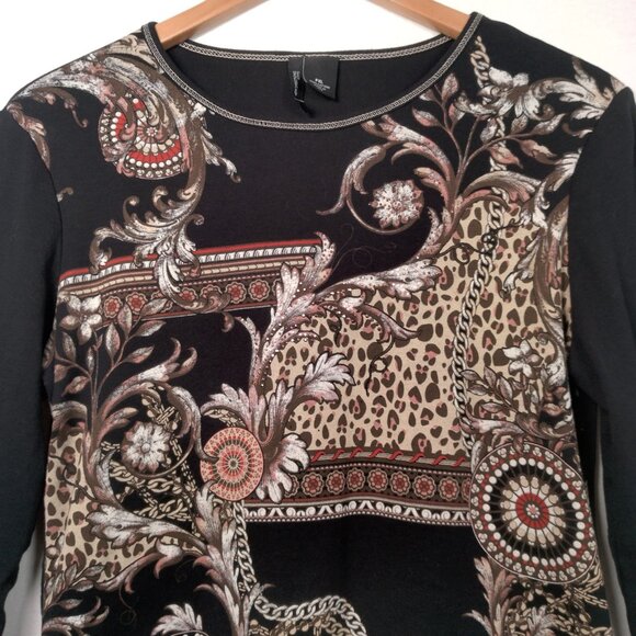 Vintage Y2K New Directions Petite Shirt PXL Black Cat Print Mandala Chain Bling - Picture 5 of 10